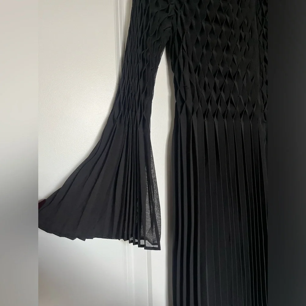Topshop Black Diamond Pleated Black Dress with Bell Sleeves